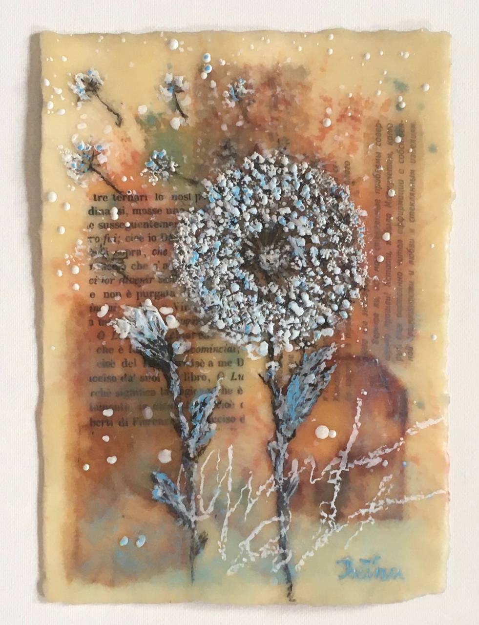 Encaustic — Dandelion on Book Page