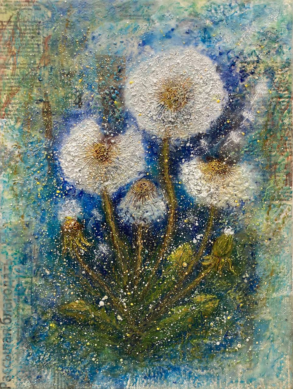 Encaustic — Dandelions