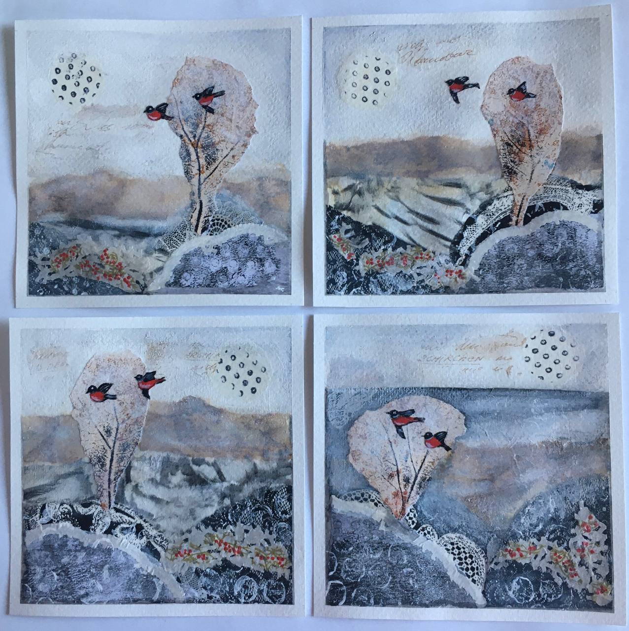 Mixed Media — Winter Bullfinches