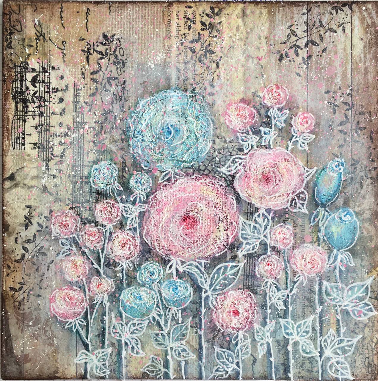 Mixed Media — Roses in a Cup